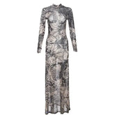 Print Mesh Maxi Dress